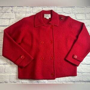 Vintage Wondra Wool by Knitting Needles. 100% Wool Red Cardigan Sweater. Size S.